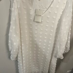 Eesome White Textured Long Sleeve Dress Polka Dot Dress NWT